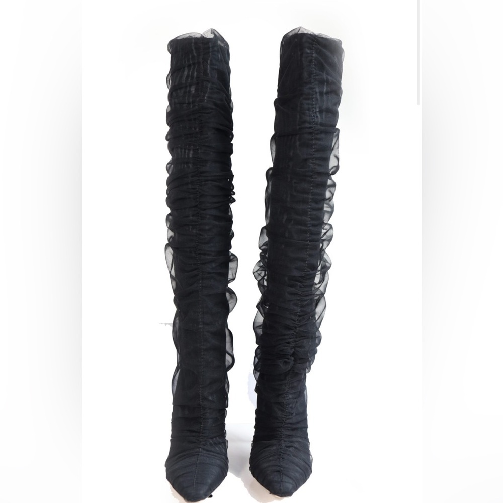 JIMMY CHOO x OFF-WHITE Tulle Elisabeth 100 Knee High Boots